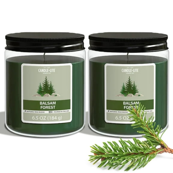 Candle-Lite Balsam Forest Scented Candles Set, Aromatherapy, 2 Pack 6.5 oz Single-Wick Jar, 40 Hours of Burn Time, Perfect for Gifting and Celebration (Individual Box)