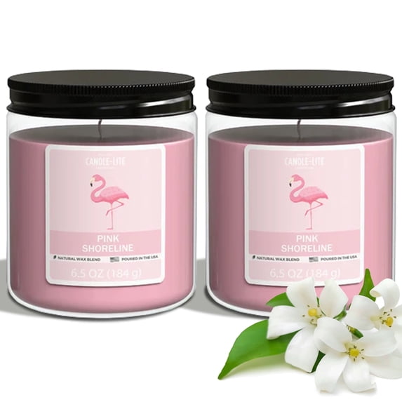 Candle-Lite Pink Shoreline Scented Candles Set, Aromatherapy, 2 Pack 6.5 oz Single-Wick Jar, 40 Hours of Burn Time, Perfect for Gifting and Celebration
