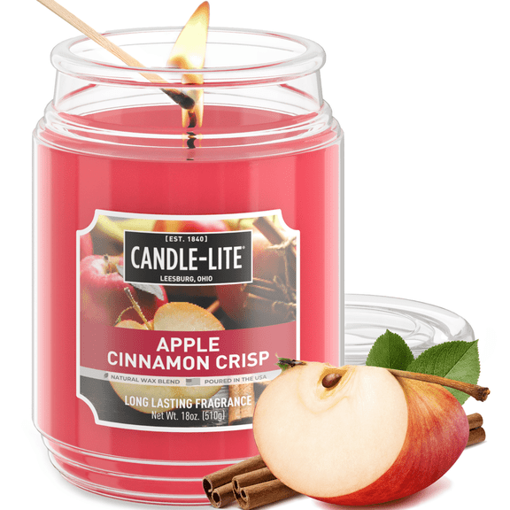 Candle-LITE Scented Candles, Apple Cinnamon Crisp Fragrance, One 18 oz. Single-Wick Aromatherapy Candle with 110 Hours of Burn Time, Red Color (Individual Box)