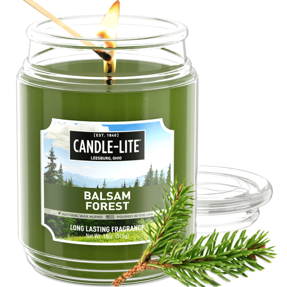 Candle-lite Scented Candles, Balsam Forest Fragrance, One 18 oz. Single-Wick Aromatherapy Candle with 110 Hours of Burn Time, Green Color (Individual Box)