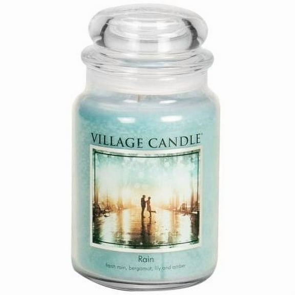 Village Candle Rain, Large Glass Apothecary Jar Scented Candle, 21.25 oz, Blue