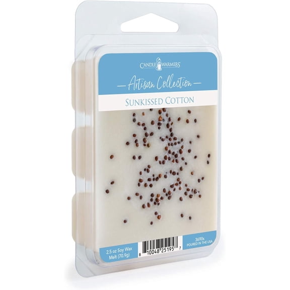 CANDLE WARMERS ETC 2.5 oz Artisan Wax Fragrance Melts 100% Soy with Hand-Applied Decorative Elements, Sunkissed Cotton