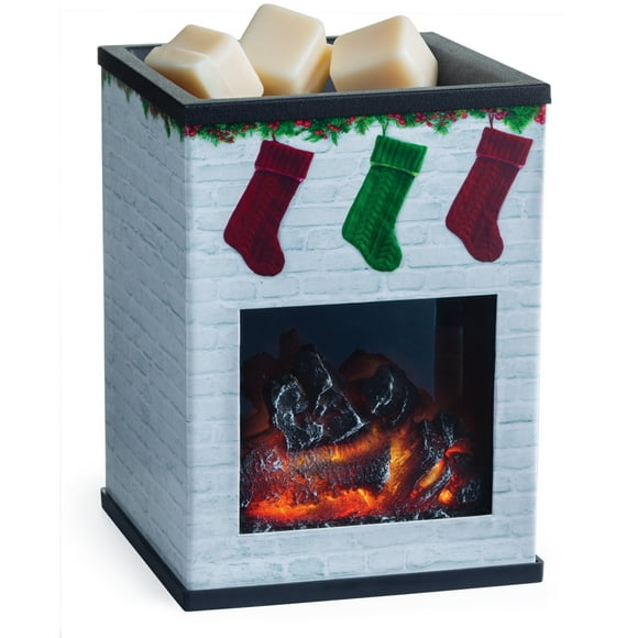 CANDLE WARMERS ETC. Illumination Fragrance Warmer, White Brick Holiday Fireplace