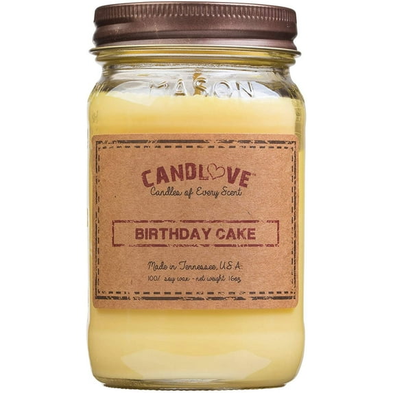 CANDLOVE "Birthday Cake Scented 16oz Mason Jar Candle 100% Soy Made in The USA