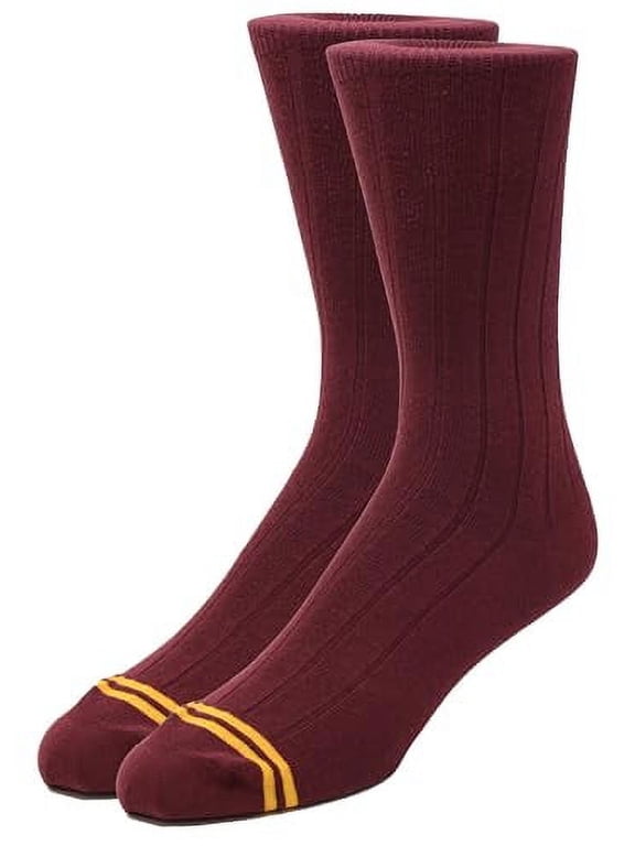 Men's Combed Cotton (78%) Crew Socks for Men (Burgundy Ribbed 1PK (2 Pairs))