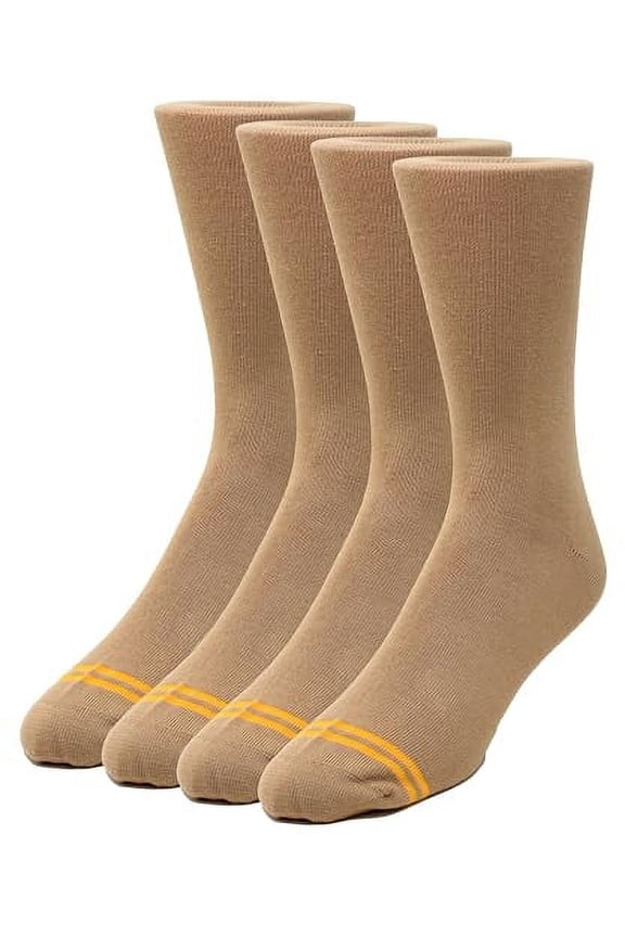 Men's Combed Cotton (78%) Crew Socks for Men (Khaki Tan Flat Knit 1PK (4 Pairs))