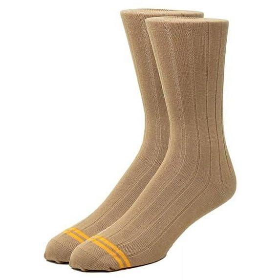 CANDOR AND CLASS Men's Combed Cotton (78%) Crew Socks for Men (Khaki Tan Ribbed 1PK (2 Pairs))