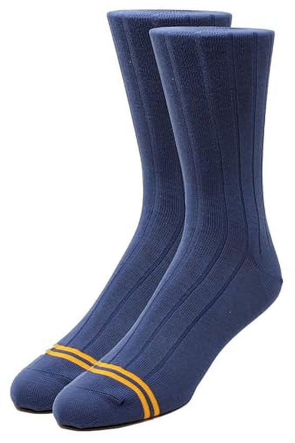 Men's Combed Cotton (78%) Crew Socks for Men (Light Blue Ribbed 1PK (2 Pairs))