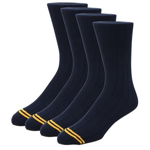 CANDOR AND CLASS Men's Combed Cotton (78%) Crew Socks for Men (Navy2 Blue Ribbed 1PK (4 Pairs))