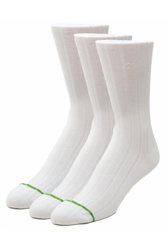Men's MODAL ULTRA SOFT Dress Socks, Seamless Toe, Ribbed or Flat Knit, Crew Length Socks (White Ribbed 1pk - 3 Pair)