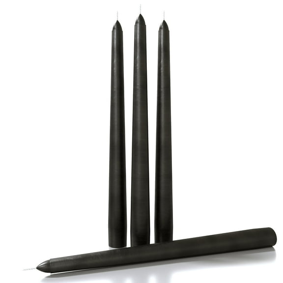 CANDWAX 10 inch Taper Candles Set of 4 - Halloween Taper Candles Unscented - Tall Candles Long Burning Perfect as Black Halloween Decorations or Dinner Candles - Coal Black Candles