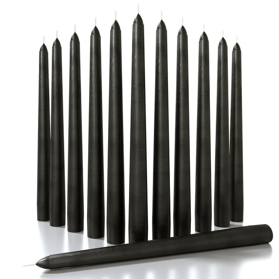 CANDWAX 12 inch Taper Candles Set of 12 - Dripless and Smokeless Candle Unscented - Slow Burning Black Tapered Candle Sticks Ideal for Any Event – Coal Black Candles