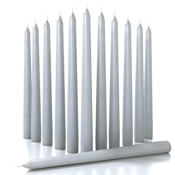 CANDWAX 12 inch Taper Candles Set of 12 - Dripless and Smokeless Candle Unscented - Slow Burning Candle Sticks - Light Gray Candle
