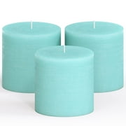CANDWAX 3x3 Pillar Candle Set of 3 - Decorative Rustic Candles Unscented and No Drip Candles - Ideal as Wedding Candles or Large Candles for Home Interior - Light Turquoise Candles