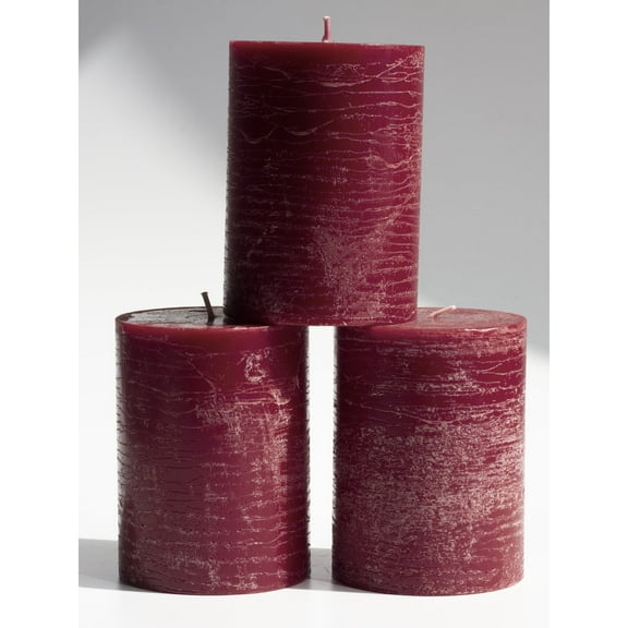 CANDWAX 3x4 Pillar Candle Set of 3 - Decorative Rustic Candles Unscented and No Drip Candles - Ideal as Home Decor Candles or Large Candles for Home Interior - Burgundy Candles