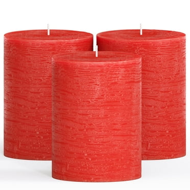 CANDWAX 3x4 Pillar Candles Set of 3 - Decorative Rustic Candles Unscented and Dinner Candles - Ideal as Wedding Candles or Large Candles for Home Interior - Red Candles