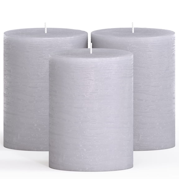 CANDWAX 3x4 Pillar Candles Set of 3 - Decorative Rustic Candles Unscented and No Drip Candles - Ideal as Wedding Candles or Large Candles for Home Interior - Light Gray Candles