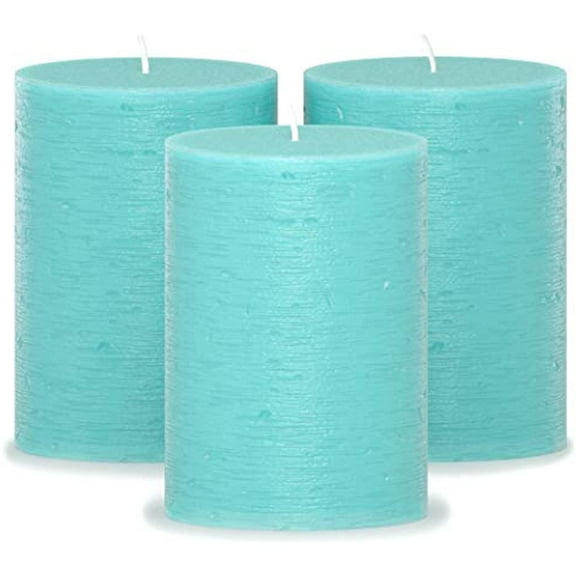 CANDWAX 3x4 Pillar Candles Set of 3 - Decorative Rustic Candles Unscented and No Drip Candles - Ideal as Wedding Candles or Large Candles for Home Interior - Turquoise Candles