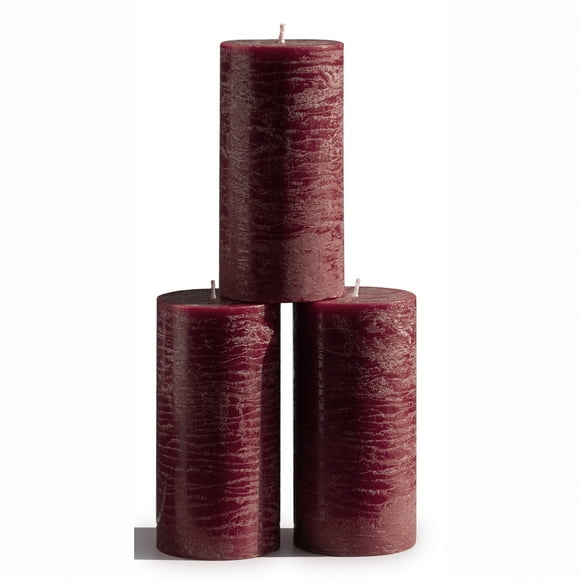 CANDWAX 3x6 Inch Burgundy Rustic Unscented Pillar Candles, Set of 3 Long-Lasting, No-Drip Design Ideal for Home Dcor and Events