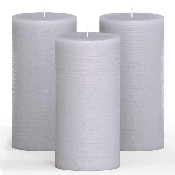 CANDWAX 3x6 Pillar Candles Set of 3 - Decorative Rustic Candles Unscented and No Drip Candles - Ideal as Wedding Candles or Large Candles for Home Interior - Light Gray Candles