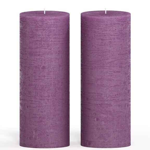 CANDWAX 3x8 Pillar Candle Set of 2 - Decorative Rustic Candles Unscented and No Drip Candles - Ideal as Wedding Candles or Large Candles for Home Interior - Purple Candles