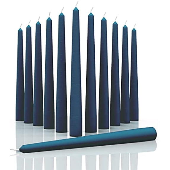 CANDWAX 8 inch Taper Candles Set of 12 - Dinner Candles Dripless - Tall Candles Long Burning Perfect for Dinner, Party or Wedding Candles Decor - Dark Blue Candles