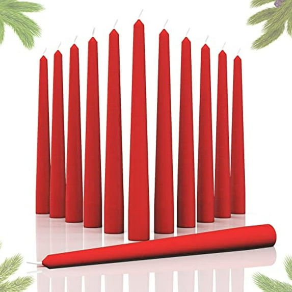 CANDWAX 8 inch Taper Candles Set of 12 - Dinner Candles Dripless - Tall Candles Long Burning Perfect for Dinner, Party or Wedding Candles Decor – Red Candles