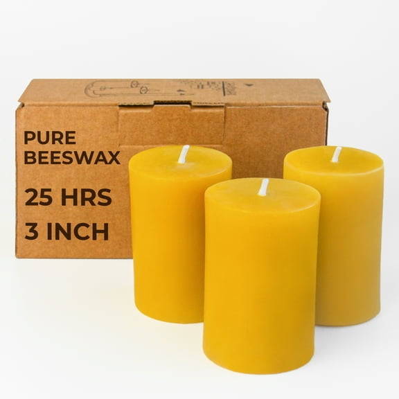 CANDWAX Pure Beeswax Pillar Candles 1.8x3 inch Set of 3 - Yellow 25 Hours Burning Handmade Candles - Smokeless Pure Bees Wax Candles Home Decor Natural Candles