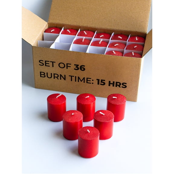 CANDWAX Unscented Red Votive Candles Set of 36 - Clean-Burning, Long-Lasting 15 Hour Burn - Ideal for Weddings, Home Décor, Spa, Events - Bulk Value for Versatile Use