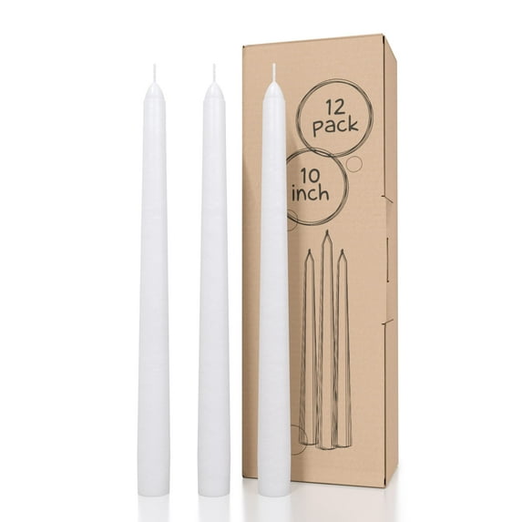 CANDWAX White Taper Candles 10 inch Dripless - Set of 12 Tapered Candles Ideal as Christmas Candles - Smokeless and Unscented Taper Candles Long Burning - Hand Poured Tall Candlesticks