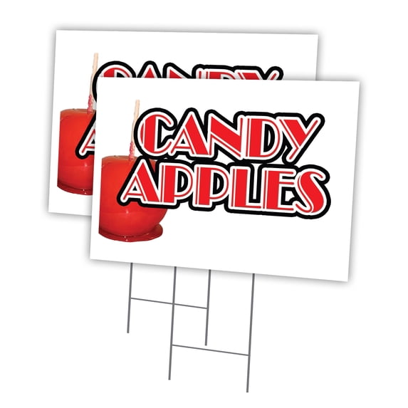 CANDY APPLES 2 Pack Of 12" x 16" Yard Sign & Stake | Advertise Your Business | Stake Included Image On Front Only | Made in The USA