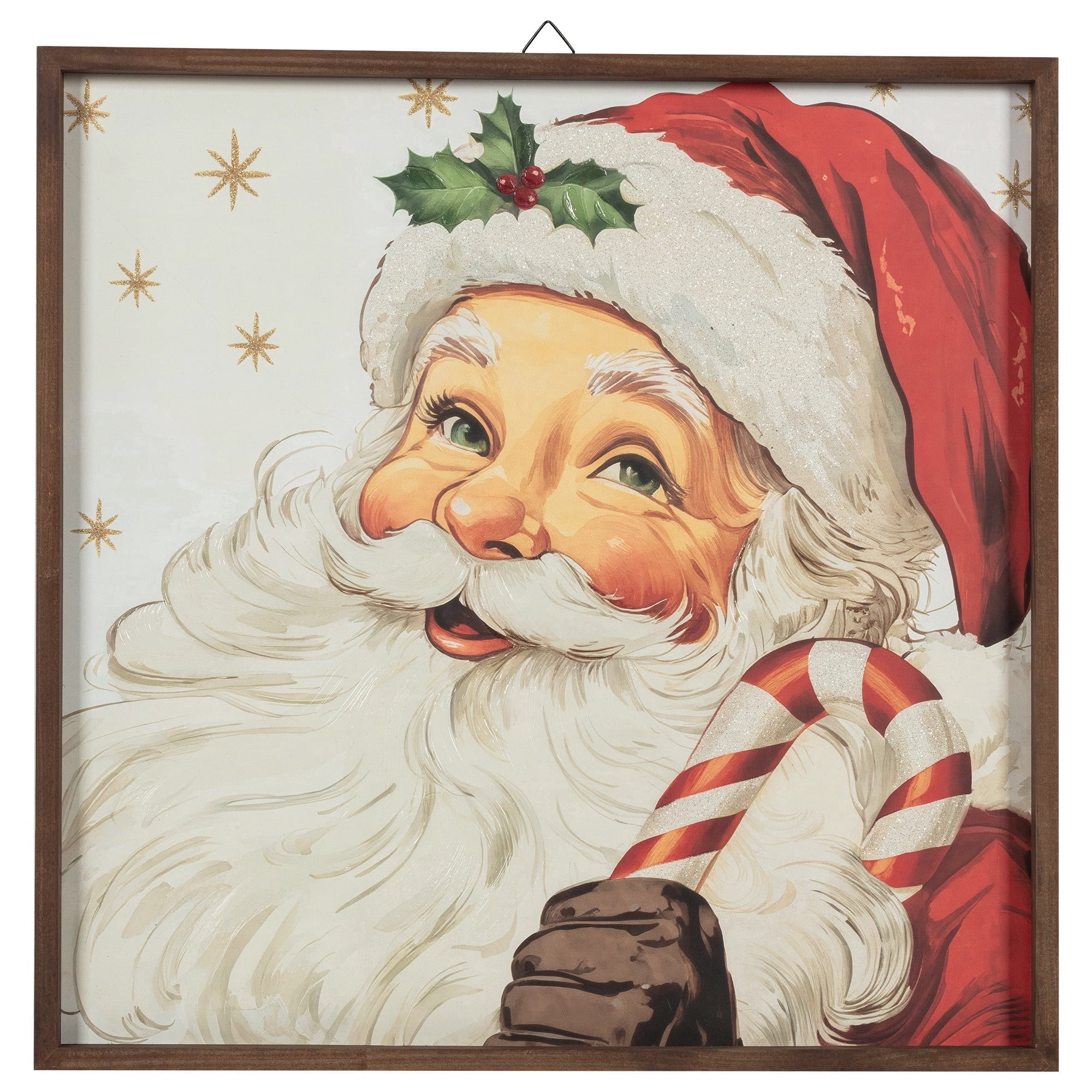 Santa with Candy Cane Framed Christmas Wall Art, Multicolor, 22" x 22", by Holiday Time