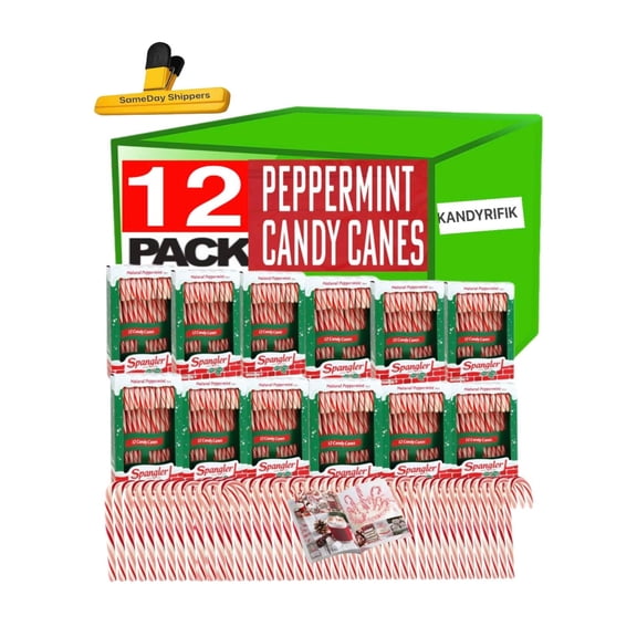 CANDY CANES: Spangler Candy Canes, Red and White Peppermint Striped Candy - Natural Peppermint Flavor, - 144 Individually Wrapped Candy Canes (12-12 Count Boxes) (12 PACK
