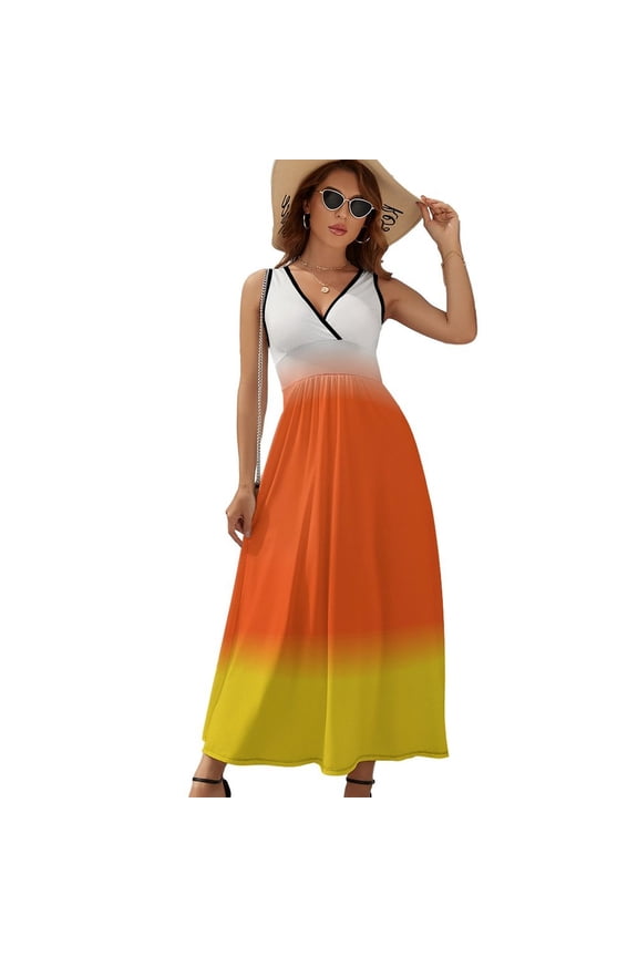 CANDY CORN Colors Ombre Dress Summer Street Style Bohemia Long Dresses Female Sleeveless Printed Maxi Dress