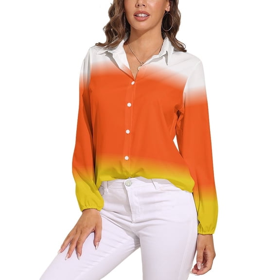 CANDY CORN Colors Ombre Long Sleeve Blouse Woman Streetwear Casual Shirts Summer Oversize Woman Streetwear Clothing Birthday Present