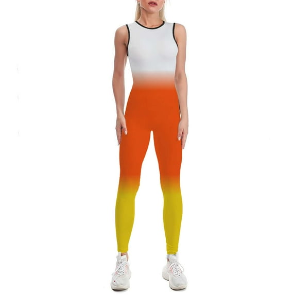 CANDY CORN Colors Ombre Women's One Piece Yoga Jumpsuits Leggings Playsuit Gym Suit Fitness Running Athletic Clothes Gym Wear Set
