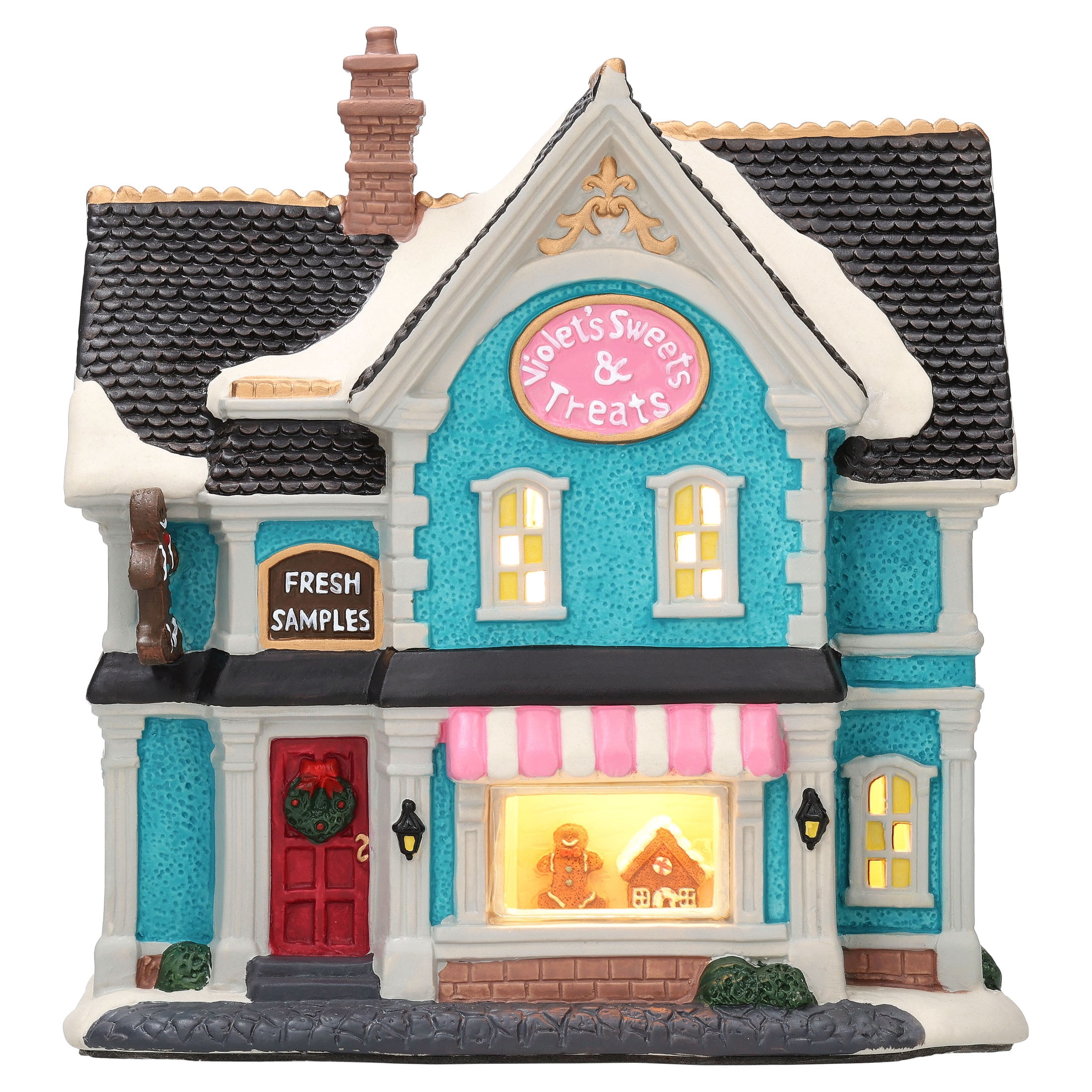 Light-Up Porcelain Candy House Christmas Village Building, Multicolor, 8.25", by Holiday Time
