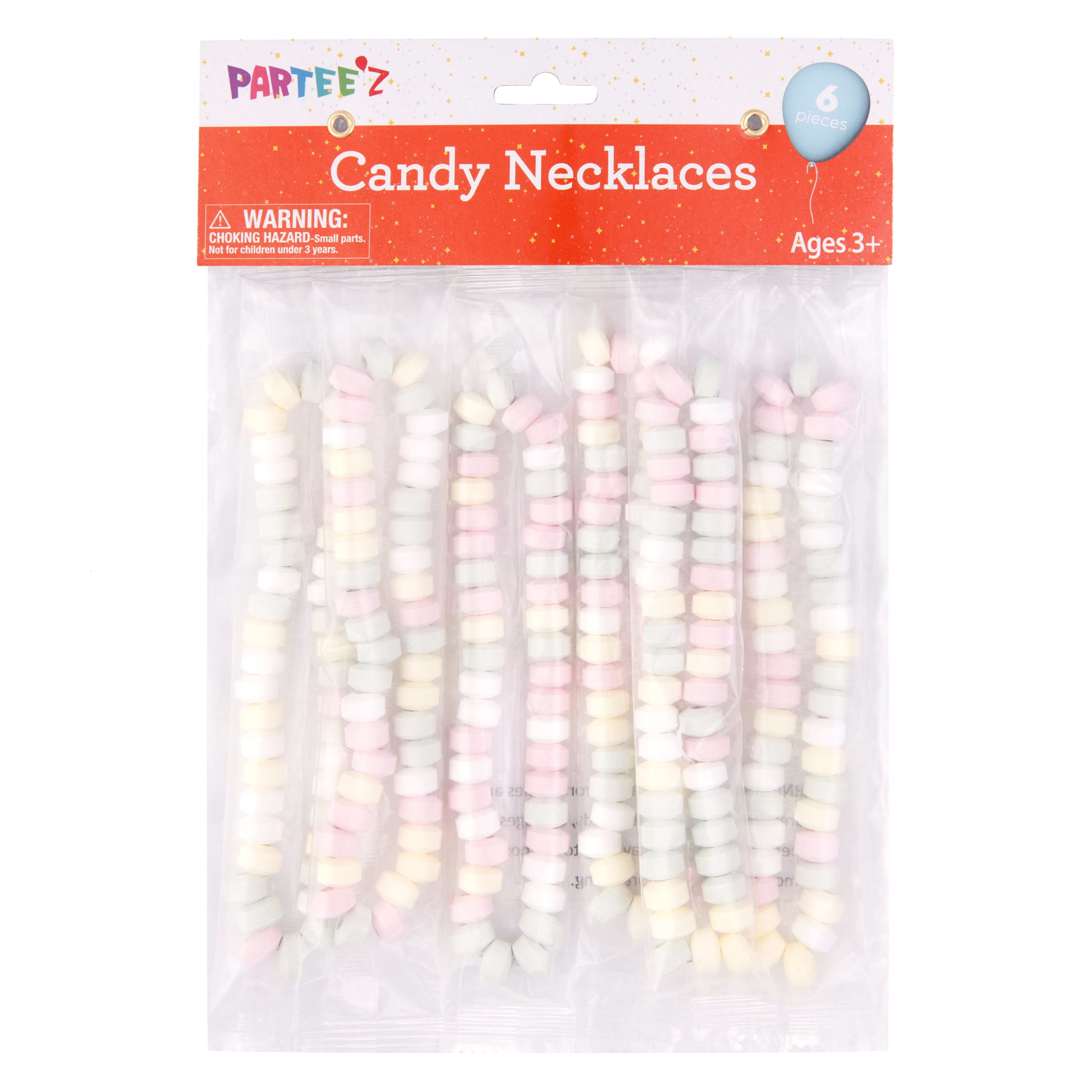PARTEEZ Candy Necklace Party Favors, Multi-Pastel Colors, 6 Count, by Way To Celebrate