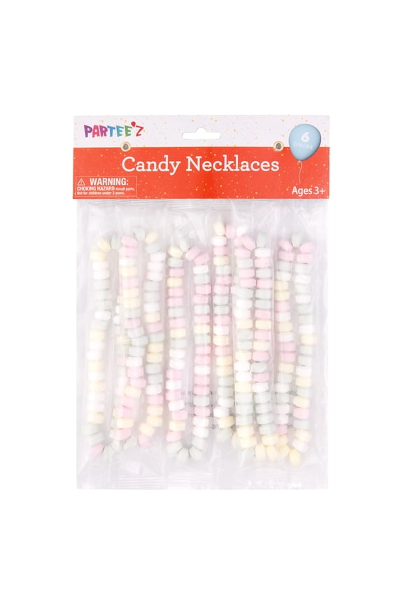 Candy Necklace Party Favors, Multi-Pastel Colors, 6 Count, by Way To Celebrate