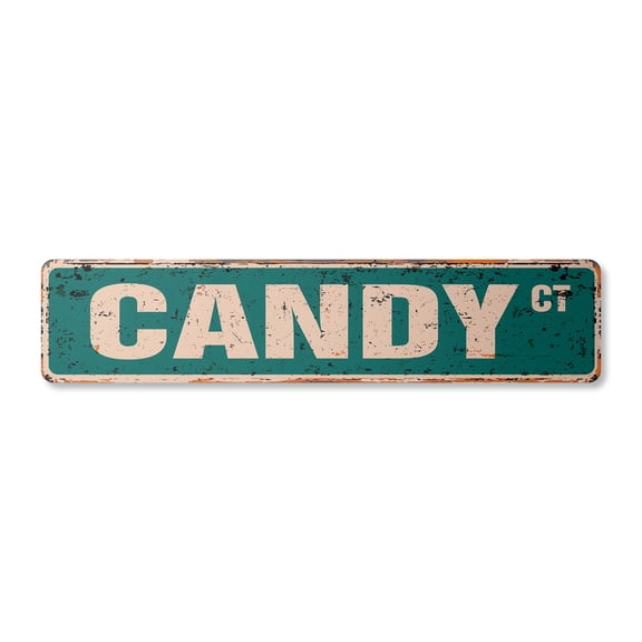 CANDY Vintage Plastic Street Sign halloween valentines sweet colorful sour | Indoor/Outdoor |  18" Wide