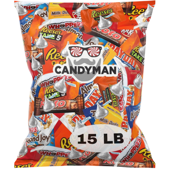 CANDYMAN 15 Pound Bag Mix of Chocolate, Individually Wrapped Assorted Bulk Candy Chocolates Variety Pack