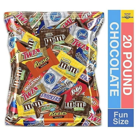 CANDYMAN (20 Pound) Bundle of Variety Assortment Chocolate Mix Bulk Pack M&M's Peanut, M&M's Plain, Peanut Butter Cups, Snickers, Twix, Milky Way for Chrisatmas Office Party