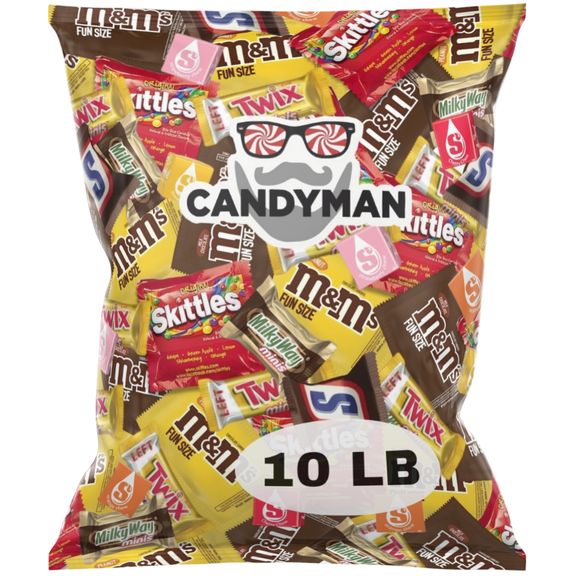 CANDYMAN Bulk Assorted Candy Variety Pack Individually Wrapped Chocolate & Candy Mix, 10 Pound Party Bag Assortment for Holiday Treats, Office Snacks, Gifting, & Favors