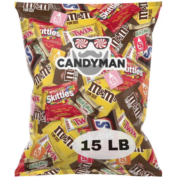 CANDYMAN Bulk Assorted Candy Variety Pack Individually Wrapped Chocolate & Candy Mix, 15 Pound Party Bag Assortment for Holiday Treats, Office Snacks, Gifting, & Favors