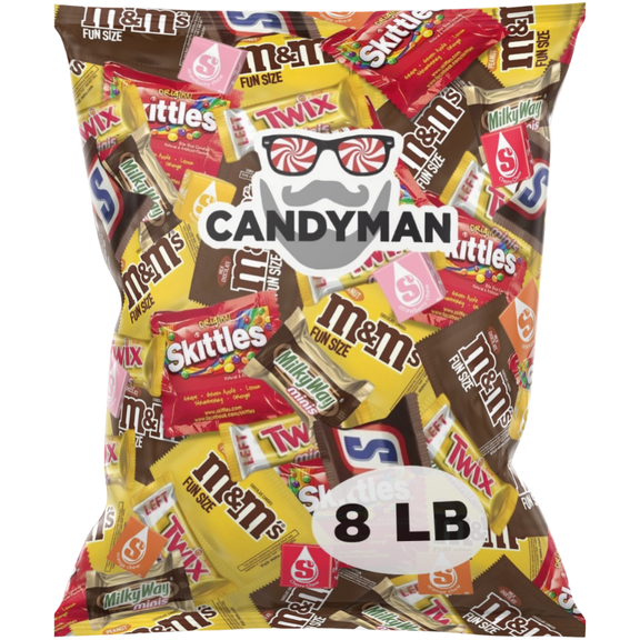 CANDYMAN Bulk Assorted Candy Variety Pack Individually Wrapped Chocolate & Candy Mix, 8 Pound Party Bag Assortment for Holiday Treats, Office Snacks, Gifting, & Favors