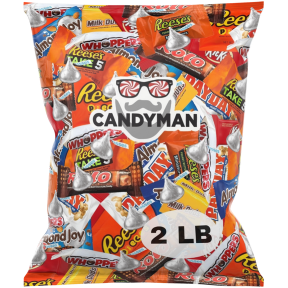 CANDYMAN Chocolate 2 Pound Bag of Fun and Mini Sized Chocolate Treats, Individually Wrapped Assortment of Candies for Parties and Holidays