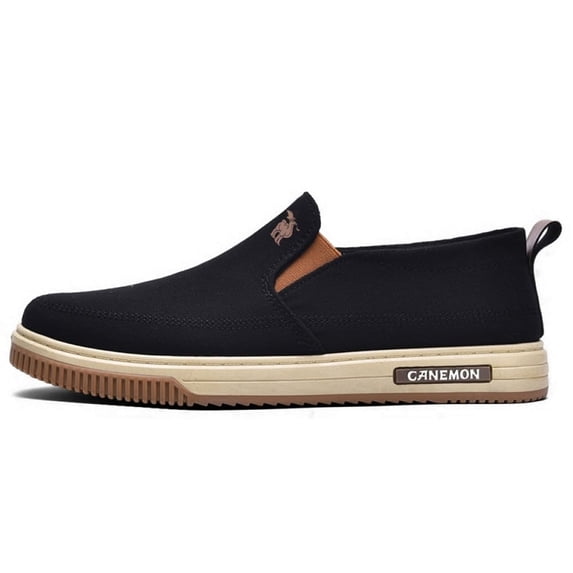 CANEMON Men's Canvas Slip-On Loafers, LY553, Black, US 6.5