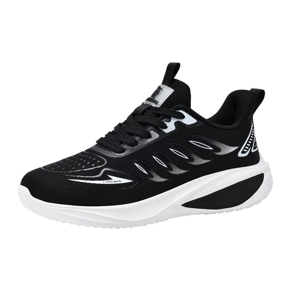 CANEMON Men's Lightweight Breathable Lace-Up Walking Sneakers, Black, Size 10.5