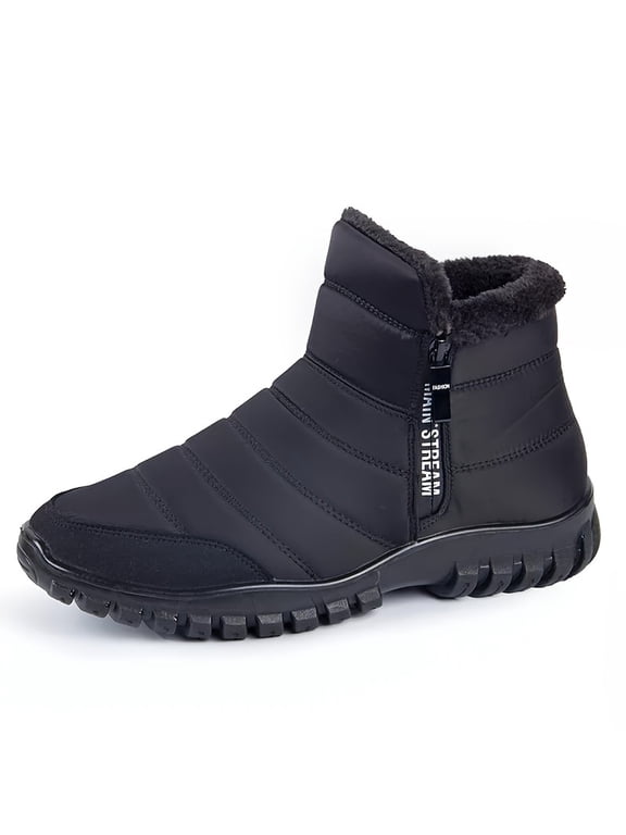 Men's Plush-Lined Side-Zip Winter Ankle Boots, Black, Size 7.5