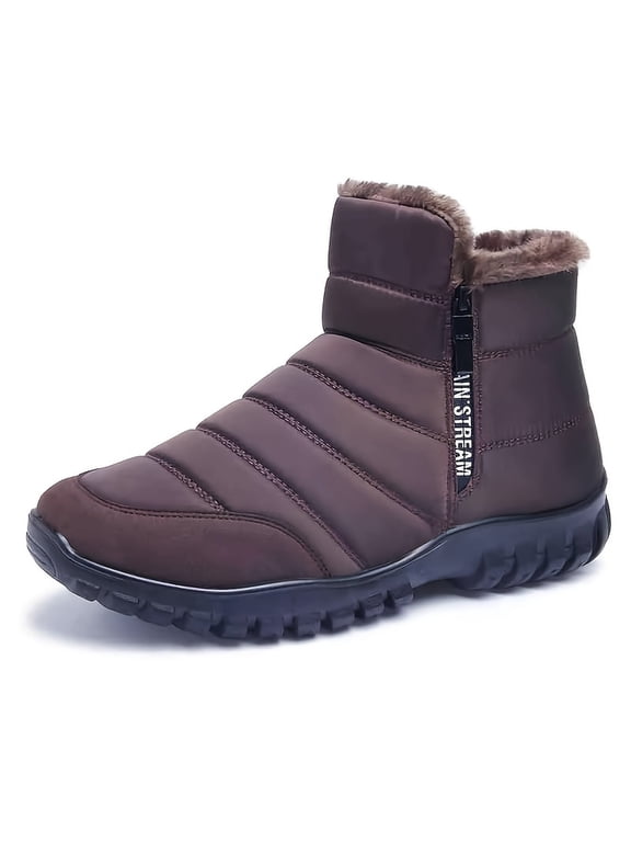 Men's Plush-Lined Side-Zip Winter Ankle Boots, Brown, Size 6.5
